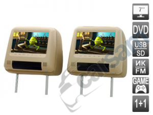 Комплект подголовников с монитором и DVD 7" бежевые Avis
