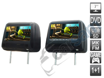 Комплект подголовников с монитором и DVD 7" черные Avis